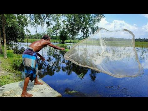 Traditional Net Fishing In River Cast Net Fishing With Old Fisherman