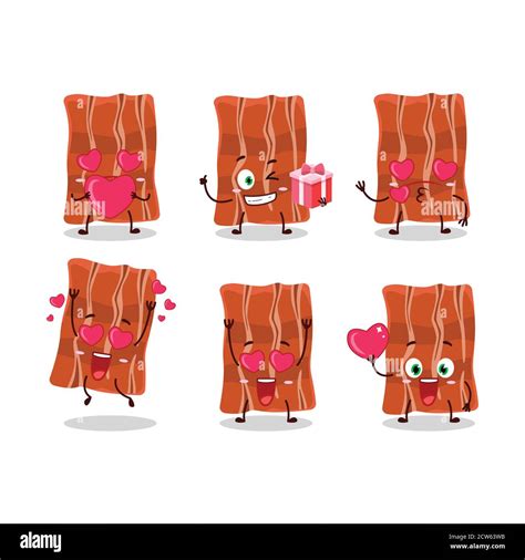 Fried Bacon Cartoon Character With Love Cute Emoticon Stock Vector