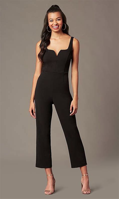 Black Holiday Jumpsuit With Notched V Neckline Cheap Black Jumpsuit