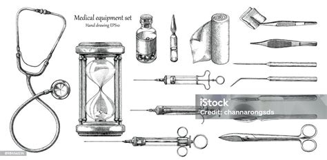 Medische Apparatuur Ingesteld Hand Tekenen Vintage Stijl