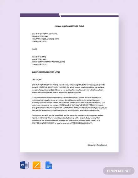 14 Formal Rejection Letters Sample Example Format Download Free