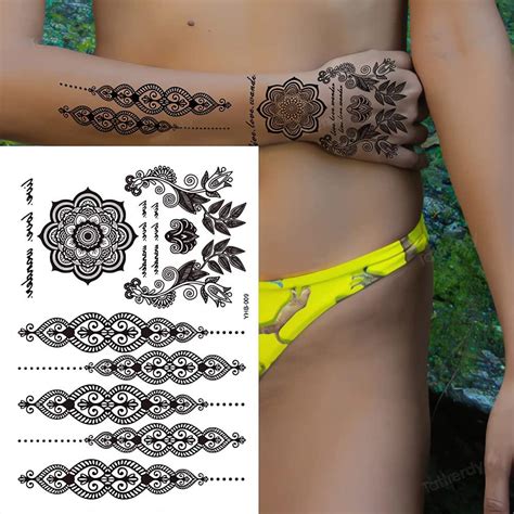 Black Henna Temporary Tattoos Sexy Lace Henna Tattoos Stickers Set