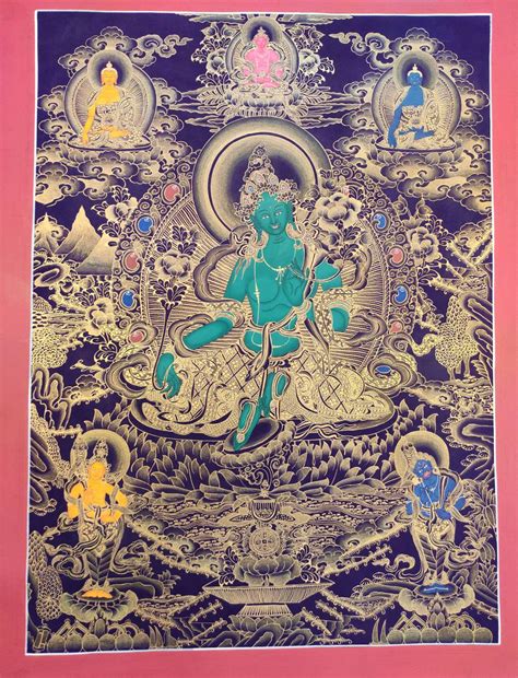 Genuine Hand Painted Master Piece Tibetan Green Tara Thangka Thanka Pa