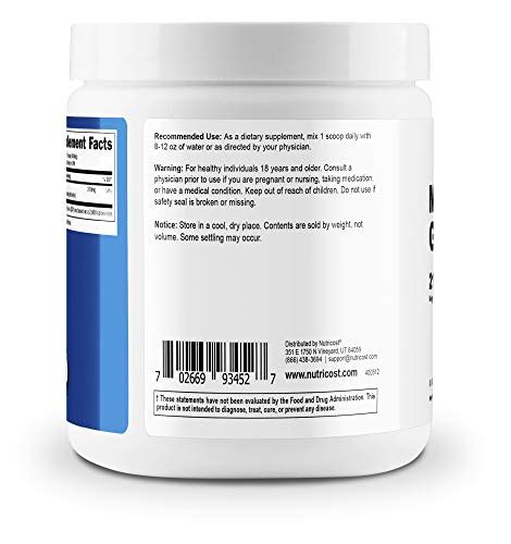 Nutricost Magnesium Glycinate Powder 250 Grams Unflavored Natural