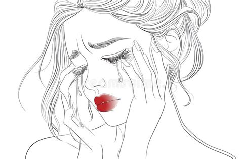 A Drawing of a Woman with Red Lips Crying Stock Illustration - Illustration of heartbroken ...