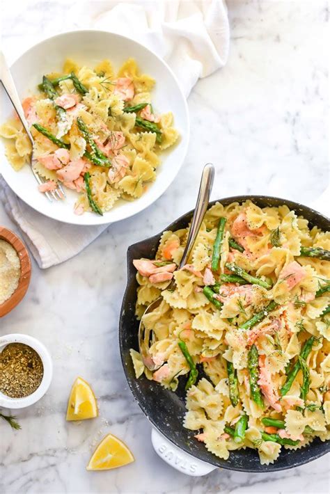 Creamy Bow Tie Pasta With Salmon And Asparagus Salmon Pasta Recipes Salmon