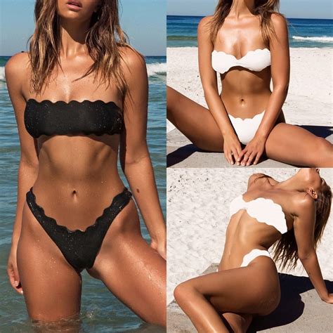 Sexy Split Type Swimwear Womens Mid Waist Bikini Solid Color Swimwear