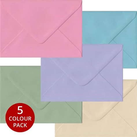 100 Pale Pastel 5 X 7 Inch Gummed 133 X 184mm Coloured Envelopes