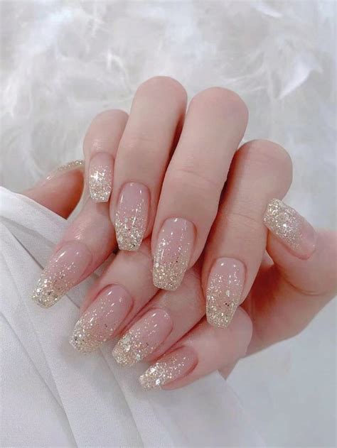 Transformar Teu Unhas 24 Peças Curto Coffin Glitter Lantejoulas