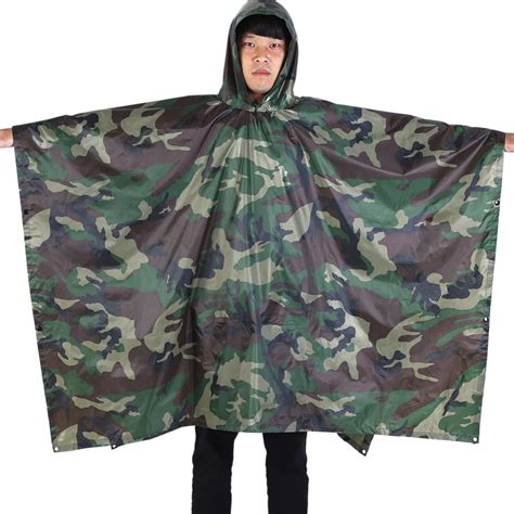 Walfront Walfront Waterproof Military Hooded Ripstop Rain Poncho