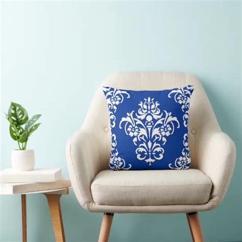 Elegant Royal Blue And White Damask Throw Pillow Zazzle