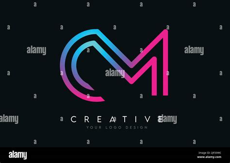 Monogram Lines CM C M Letter Logo Design In Neon Colors Creative