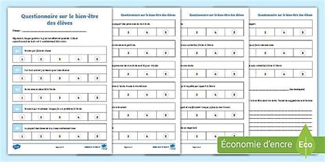 Questionnaire sur le bien être des élèves teacher made