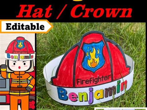 Firefighter Hat Editable Name Fire Safety Week Craft Firefighter Craft Teaching Resources