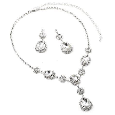 Topwholesalejewel Silver Crystal Rhinestone Necklace Dangle Earrings Jewelry Set