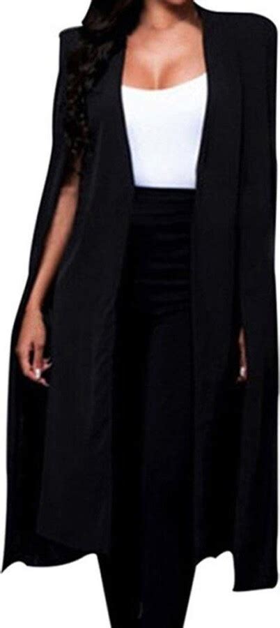 Harrystore Womens Casual Open Front Cloak Cape Trench Coat Long Blazer