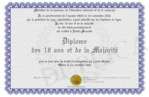 Diplome Des 18 Ans Et De La Majorite