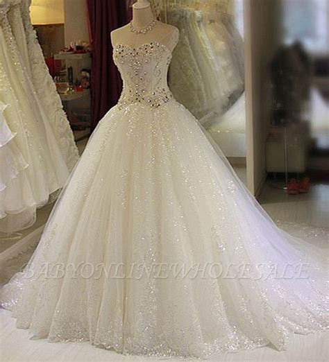 Sparkly Beaded Wedding Dresses Sweetheart Sleeveless Lace Appliques