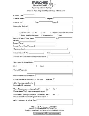 Fillable Online Exercise Physiology And Physiotherapy Referral Form Fax