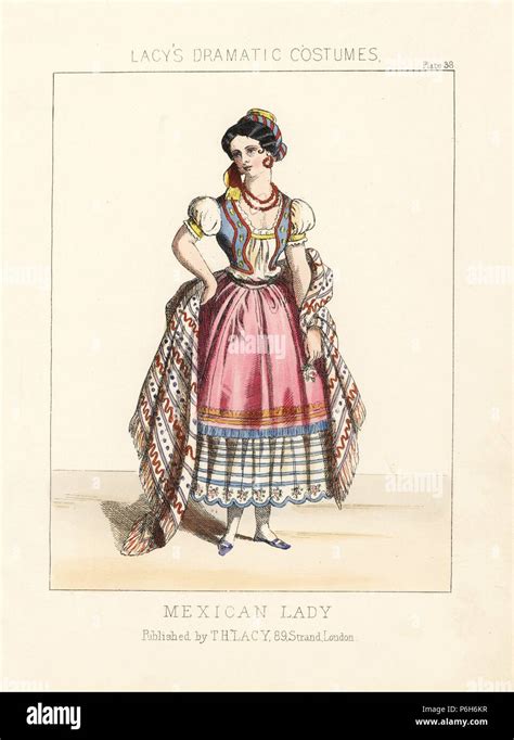 Traje De Una Se Ora Mexicana Siglo Xix Handcolored Litograf A De