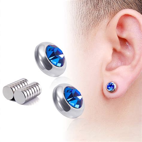 Rygai 1 Pair Ear Studs Non Piercing Stainless Steel Round Colored