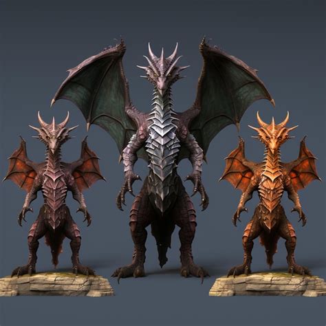 Tres Tipos Diferentes De Estatuas De Dragones Con Alas Y Cuerpo De