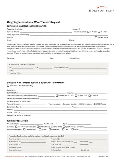 Fillable Online Outgoing International Wire Transfer Request Horizon