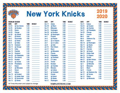 Printable 2019-2020 New York Knicks Schedule