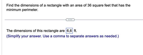 Solved Find The Dimensions Of A Rectangle With An Area Of Chegg