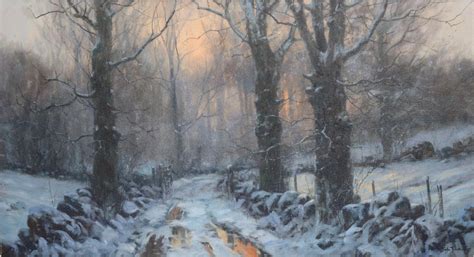 John Trickett British B1952 Gated Forest Track In A Wooded Winter