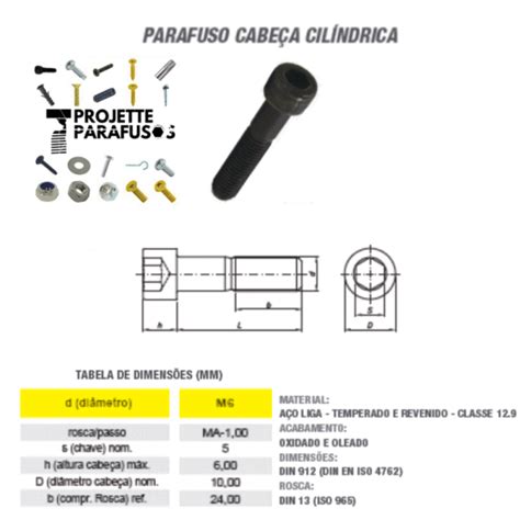 Parafuso Allen M6 X 30 Parafusos Projette