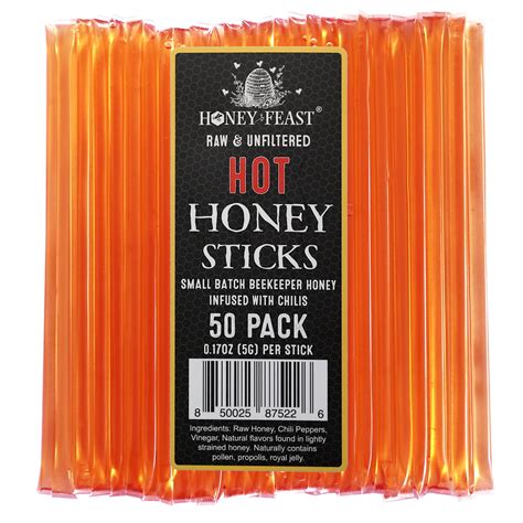 Honey Feast 50 Pack Hot Honey Sticks Spicy Flavored Honey Straws For