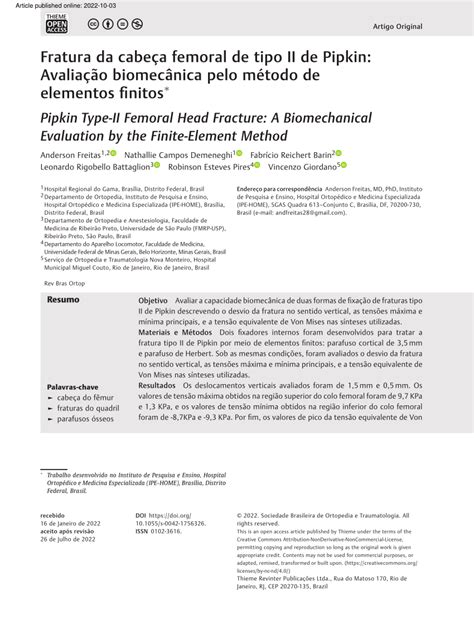 PDF Fratura da cabeça femoral de tipo II de Pipkin Avaliação