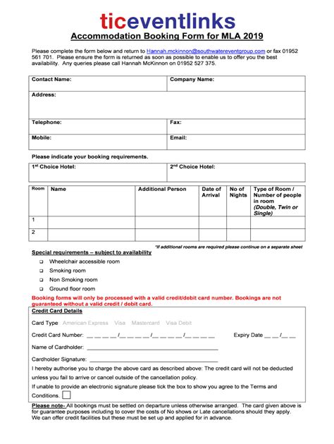 Fillable Online Accommodation Booking Form About Fax Email Print