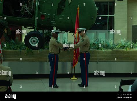 Gysgt Carlson Presents Colors To Msgt Ralph Wright At The Marine Corps Museum Quantico Va