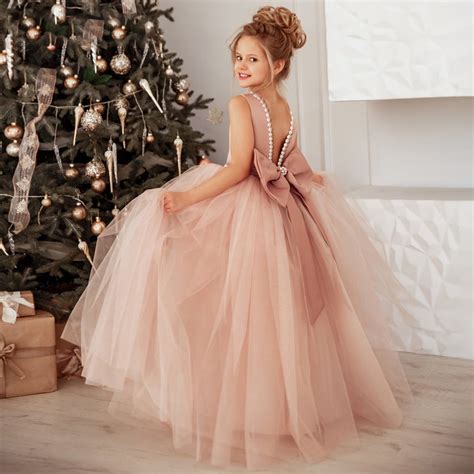 Wfrv Niñas Vestido De Encaje Elegante Princesa Largo Gran Arco Niños