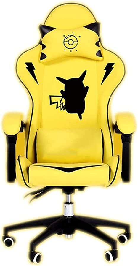 Computer Desk Chair Yellow Gaming Chair with Headrest and Lumbar Support，Home Cute Backrest ...