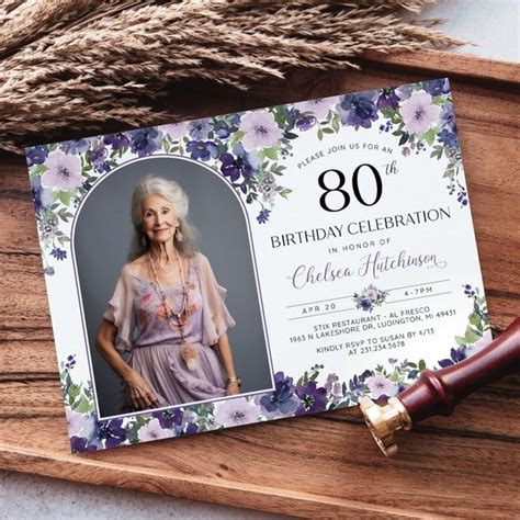 80th Birthday Invitation Purple Etsy