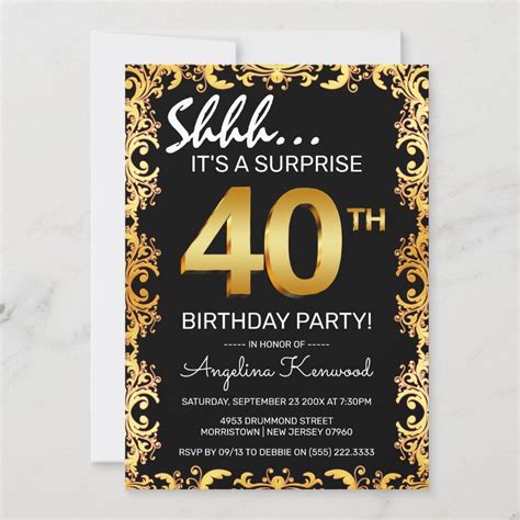 Black Gold Surprise Birthday Party Invitation Artofit