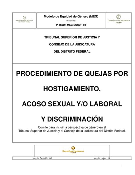 Procedimiento De Quejas Por Hostigamiento Acoso Sexual Y O