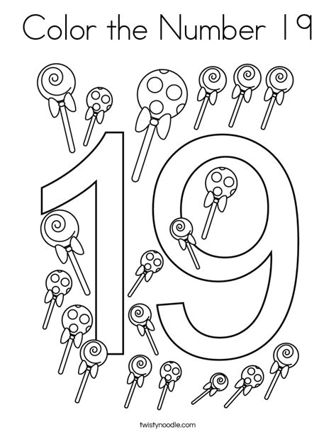 Color The Number 19 Coloring Page Twisty Noodle