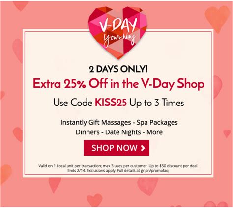 Groupon Canada Valentine’s Day Offers Save An Extra 25 Off In The V Day Shop With Promo Code