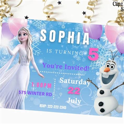 Frozen Birthday Girl Invitation Photo Editable Template Etsy