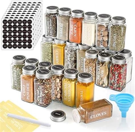 Aozita Pcs Glass Spice Jars With Spice Labels Oz Empty Square