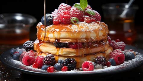 Una Pila De Crepes Caseras Con Jarabe De Baya Y Chocolate Generados Por