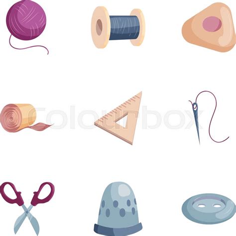 Sewing Tools Icons Set Cartoon Stock Vector Colourbox