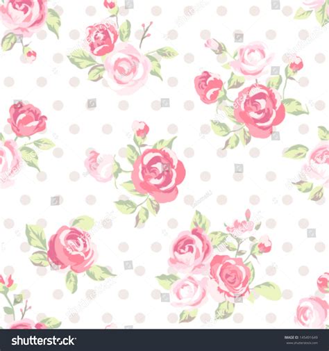 Seamless Cute Vintage Rose Flower Pattern Stock Vector 145491649