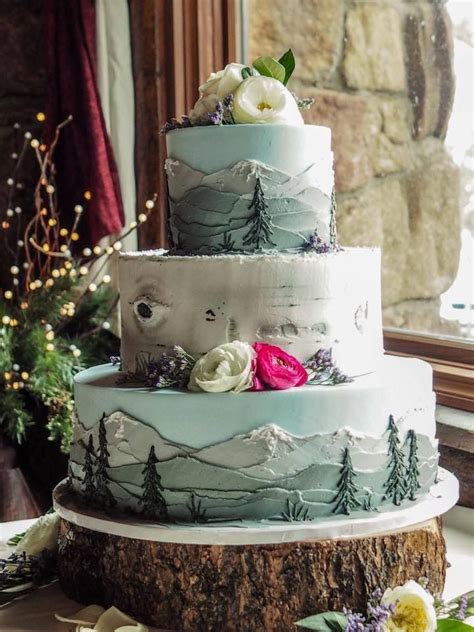 Mountain Themed Wedding Cake From A Wedding At Twin Owls Steak House In