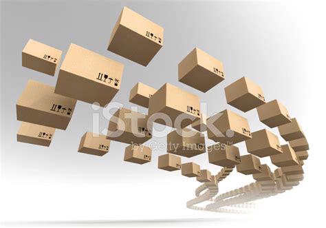 Stream Of Flying Cardboard Boxes Fast Accuracy Delivery Metapho Stock