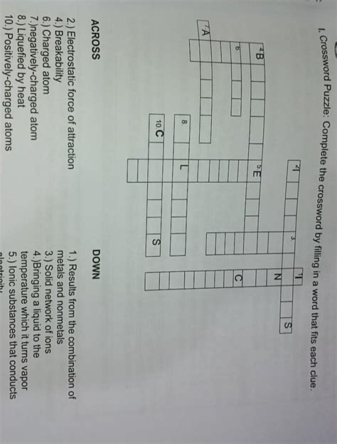 L Crosswords Puzzle Complete The Crkssword By Filling In A Word That